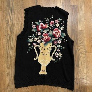 Vintage Embroidered Floral Knit Vest